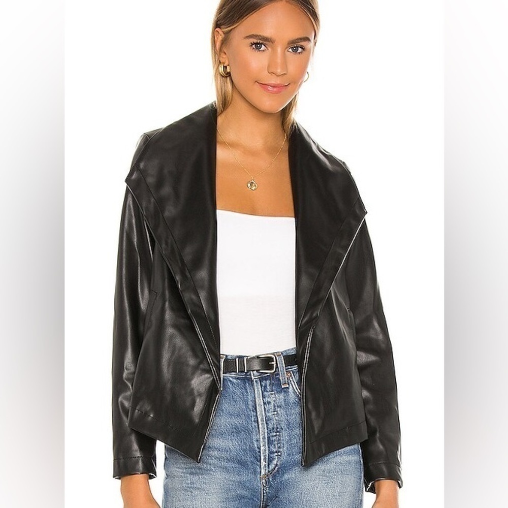 Chaser Matte Vegan Leather Drape Front Jacket in Black size XS